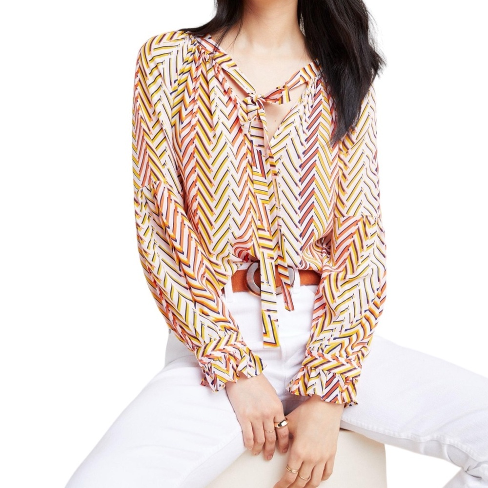 Anthropologie Marie Oliver Christienne Silk Peasant Blouse Top Size‎ XS Orange